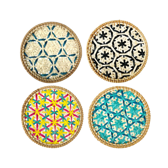 4PCS Bamboo Woven Cup Mat Bowl Pad Heat-Resistant For Home Kitchen Dining Table