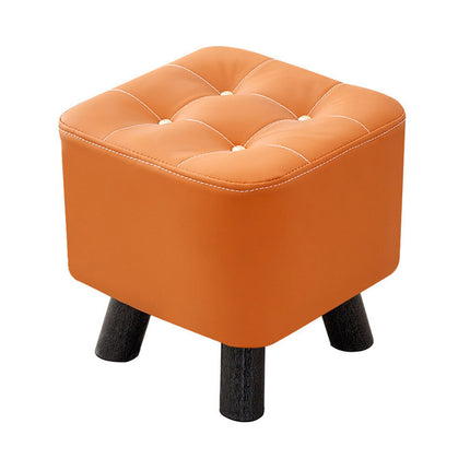 Small Upholstered Stool Square Ottoman Wood Legs Waterproof Leather Footrest