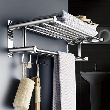 No Drill Stainless Steel Towel Rack Bathroom Storage Shelf Waterproof Rustproof