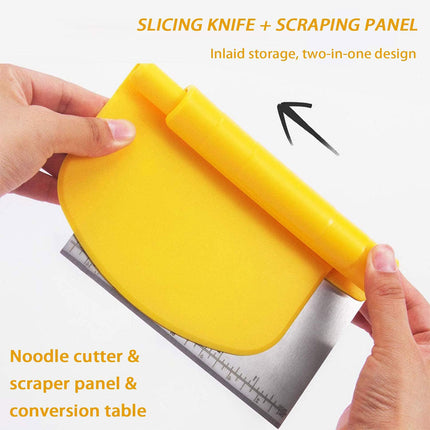 Stainless Steel Bench Scraper Dough Cutter with Scale and Roll Handle Baking Tool