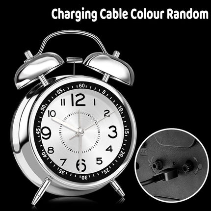 Extra Loud Metal Bell Alarm Clock Rechargeable For Heavy Sleepers Wake-Up