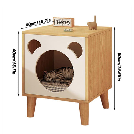 Wooden Cat Bedside Cabinet Multifunctional Cattery Storage Nightstand Furniture
