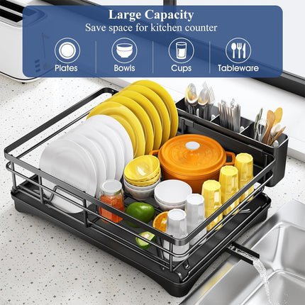 Large Capacity Kitchen Dish Drying Rack Sink Plate Bowl Tableware Storage Shelf