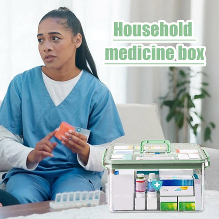 Medicine Storage Box Transparent Multi Layer First Aid 2 Sizes 2 Colours