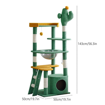 Cactus Shape Cat Tree Climbing Tower Scratching Board Nest for Kitten Play Rest