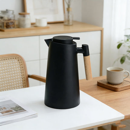 1000ml Vacuum Insulated Thermos Coffee Pot with Wooden Handle Nordic Carafe