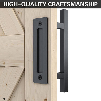 Black Carbon Steel Door Handle Easy to Install Durable Sturdy for Home Barn Door