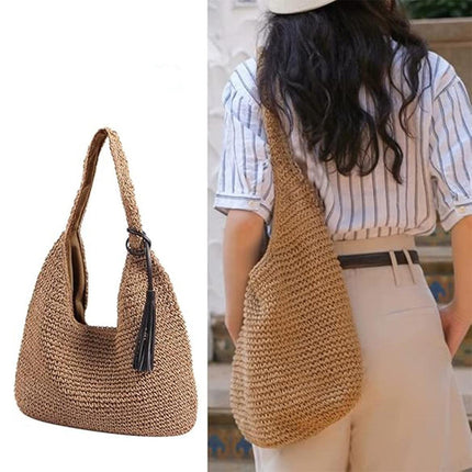 Large Capacity Fashion Woven Straw Shoulder Bag Simple Design for Everyday Use