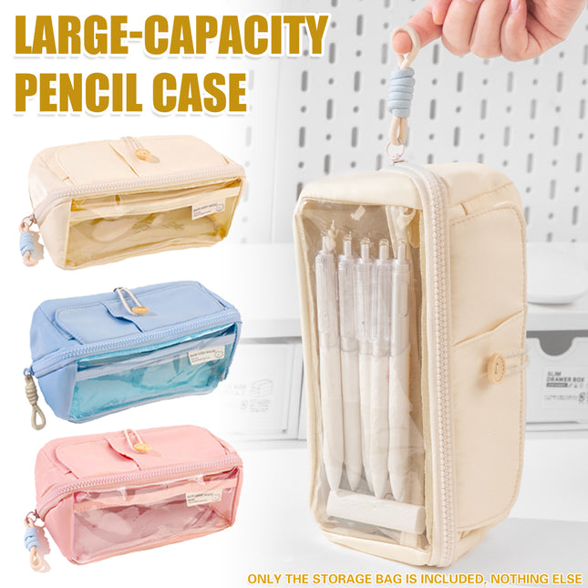 Large Capacity Japanese Style Student Stationery Bag Plain Colour Pen Case