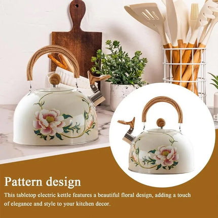 3L Stainless Steel Whistling Kettle Floral Anti Scald Handle for Gas Stove Top