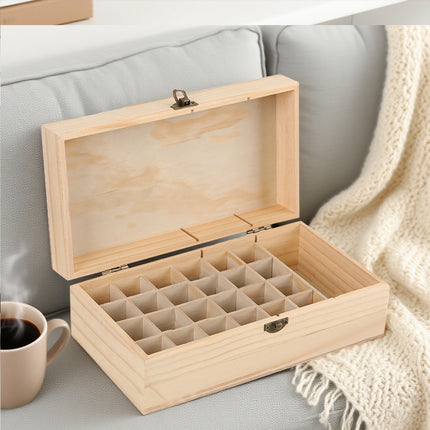 Large Capacity Solid Wood Essential Oil Storage Box 25 Grid Organizer Durable