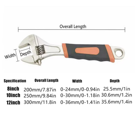 8inch 10inch 12inch Durable Chrome Vanadium Steel Rubberized Grip Adjustable Wrench