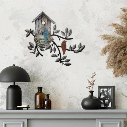 Metal Birdhouse Wall Decoration Iron Mural for Home Garden Outdoor Indoor Decor