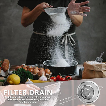 Premium 3pcs Stainless Steel Handheld Flour Sifter Mesh Strainer Funnel Set