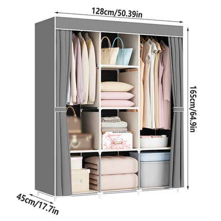 Simple Wardrobe with Dustproof Curtain Space Saving Stable Durable for Home Use