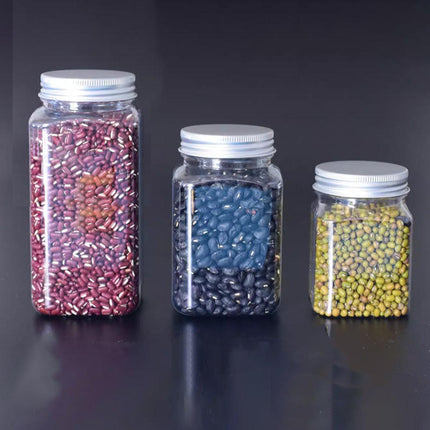 20pcs Square Transparent Plastic Bottle with Aluminum Cap Sealed Jar for Food