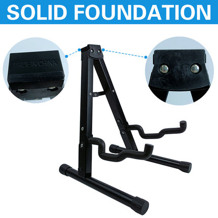 Folding Double Guitar Stand Floor Rack Electric Acoustic Bass Gig Holder Mount