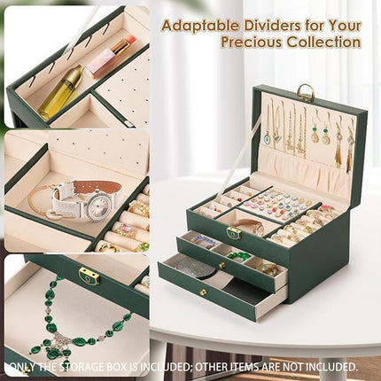 Jewelry Organizer Box 3 Layer leather Storage Case for Rings Earrings Necklaces