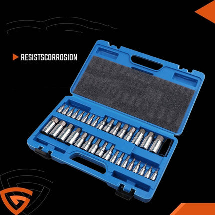 34 Piece Bit Socket Set Hex Torx Spline Chrome Vanadium Steel Mechanic Tool Case