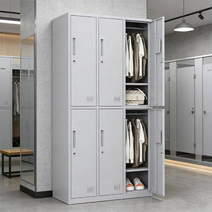 2 Tier Steel 6 Compartment Office Filing Storage Cabinet with Lock and Shelf