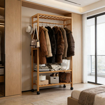 Bamboo Floor Clothes Rack on Wheels 160x80x32cm