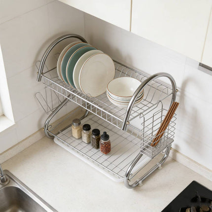 2 Tier Dish Drying Rack Kitchen Countertop Tableware Storage Organizer Holder