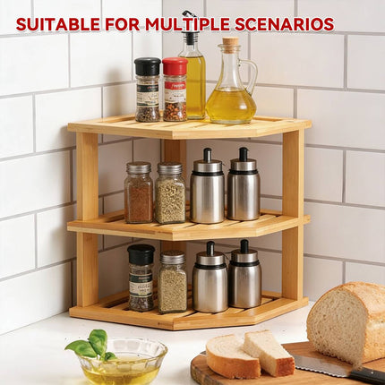 Bamboo 3 Tier Corner Kitchen Storage Shelf Countertop