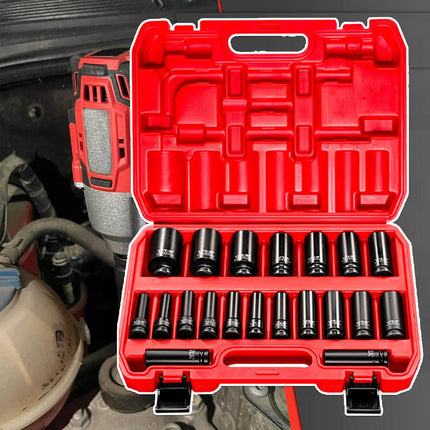 20 Piece Impact Socket Set Half Inch Drive Automotive Repair Workshop Tool Kit