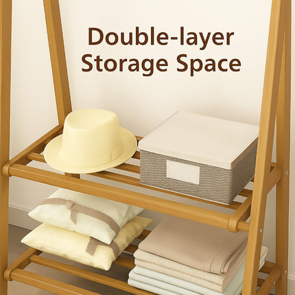 Bamboo Clothes Rack Foldable Durable Space Saving for Clothes Hats Coats Use
