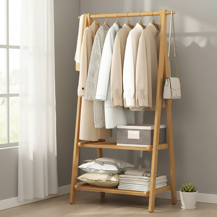 Bamboo Clothes Rack Foldable Durable Space Saving for Clothes Hats Coats Use