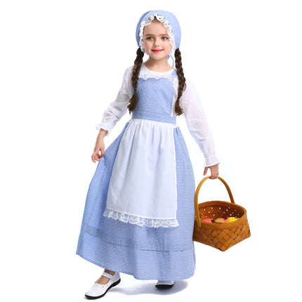 Pastoral Costume Dress Vintage Lace Long Sleeve Farm Theme Cosplay Outfit