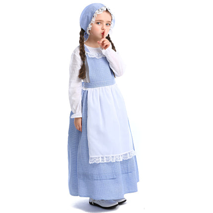 Pastoral Costume Dress Vintage Lace Long Sleeve Farm Theme Cosplay Outfit