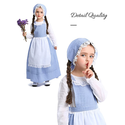 Pastoral Costume Dress Vintage Lace Long Sleeve Farm Theme Cosplay Outfit