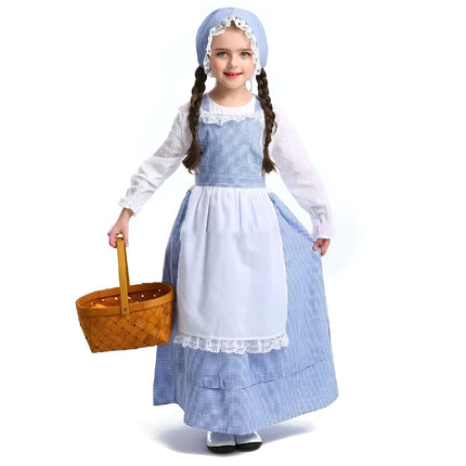 Pastoral Costume Dress Vintage Lace Long Sleeve Farm Theme Cosplay Outfit