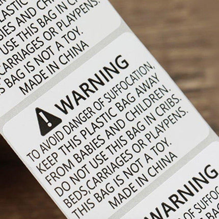 Suffocation Warning Labels Roll 3 Sizes Available Strong Water-Based Adhesive