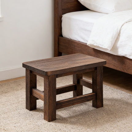 Solid Wood Low Stool Vintage Shoe Changing Home Entryway Retro Footstool Brown