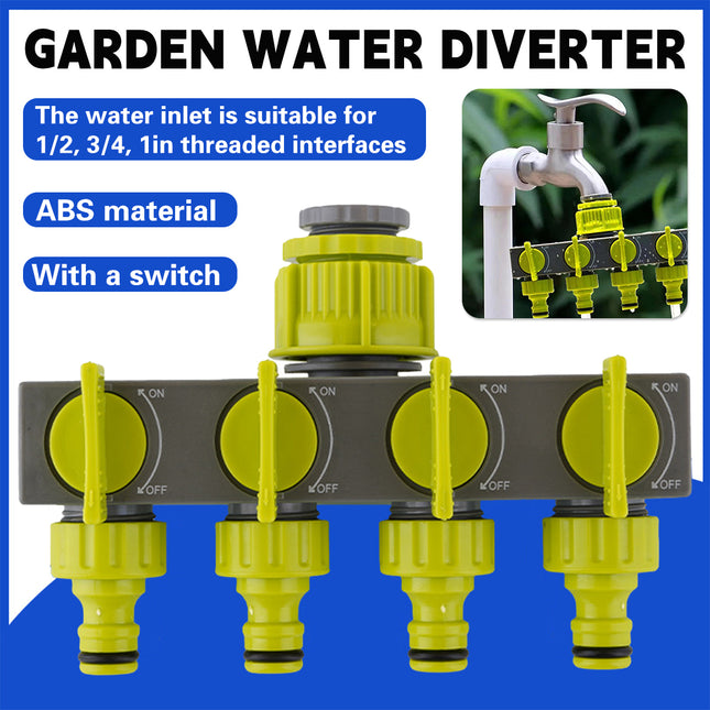 Garden Hose Splitter 4 Way Tap Connector With Valve for Lawn Irrigation System