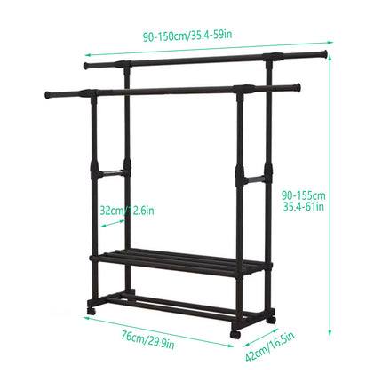 Industrial Pipe Metal Clothes Rail Heavy Duty Garment Hanging Rack Shoe Shelives