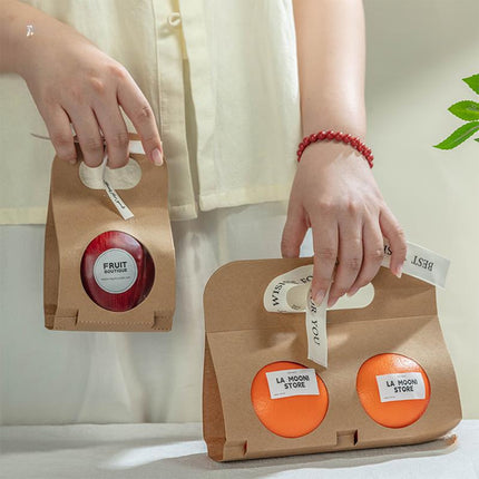 50PCS Kraft Paper Packaging Box Fruit Gift Bag Single Double Handle for Party