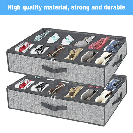 Foldable Shoe Storage Box with Lid Clear Under Bed Organizer Dustproof Visual