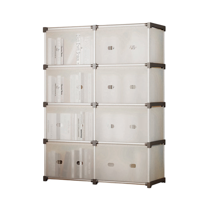 5 Tier Double Row Bookshelf Storage Rack with Doors Dustproof for Home Office
