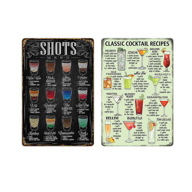 2 PCS VintageTinned Iron Decorative Wall Art Retro Style Decor Durable For Bar