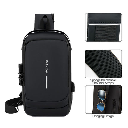 Multi-functional Combination Lock Chest Bag with USB Charging Port