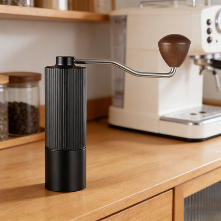 Hand Crank Coffee Grinder Stainless Steel Burr Mill Portable Black Wood Knob