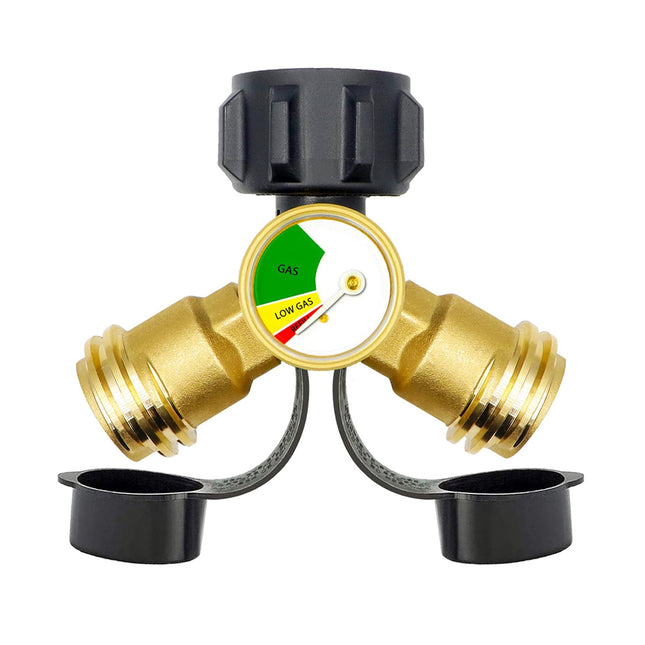 2-Way LPG Adapter-Propane Distributor Propane Tank Y-Splitter Adapter With Gauge