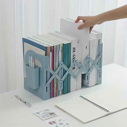 Retractable Book Stand Desk Organizer Adjustable Storage Rack with Pen Holder