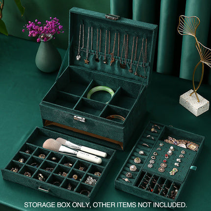 3 Tier Lockable Jewelry Storage Box with Drawers Soft Lining Large Capacity
