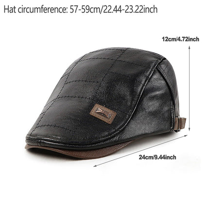 Leather Beret Hat Retro Newsboy Warm Cap Duckbill Visor Flat Caps For Men