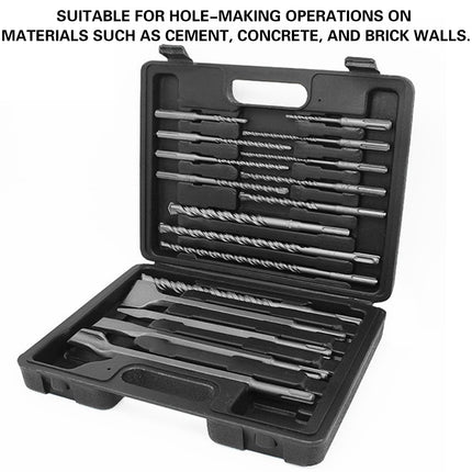 17PCS Round Shank Impact Hammer Drill Bits Durable Concrete Brick Stone Drilling