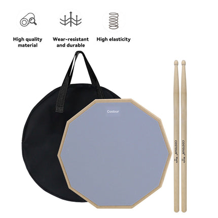 Drum Practice Pad Set 12 inch Maple Drumsticks Portable Carry Bag 3 Piece